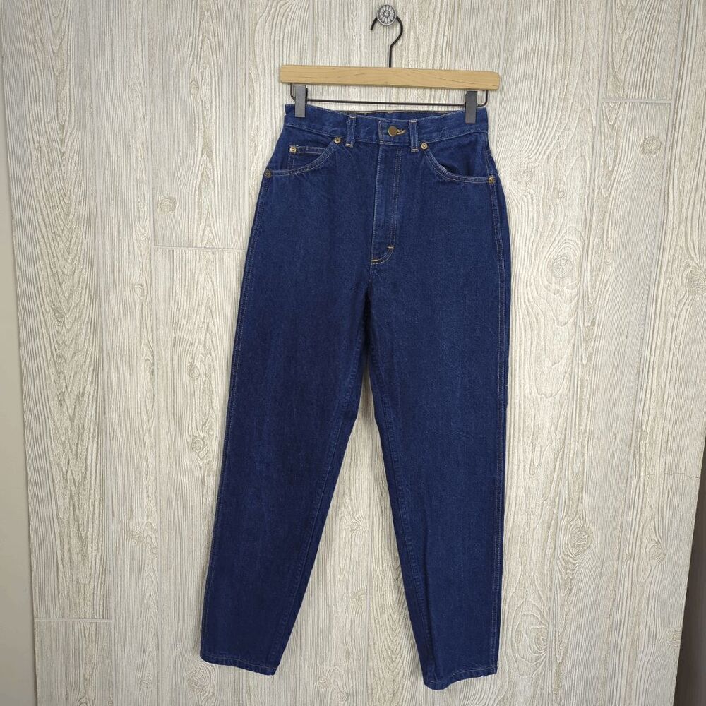 Vintage Lee Juniors Size 9 Dark Wash Straight Leg Blue Jeans